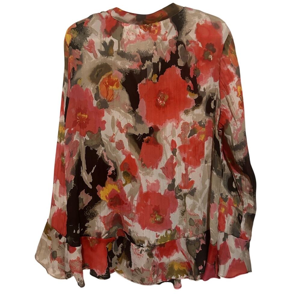 Style & Co. Women's Black Yellow Tan Pink Ruffled Button Front Blouse Size 16W - Picture 2 of 4